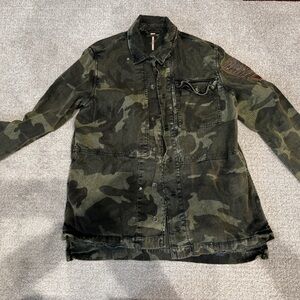 Free People Embellished Army Military Shirt Jacket